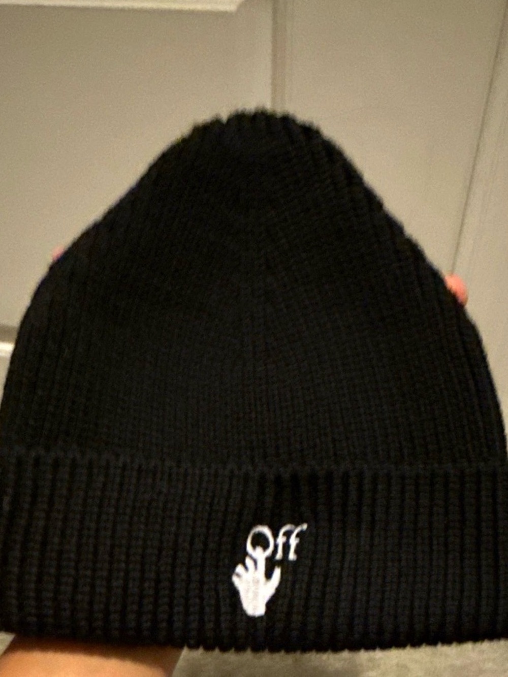 Off-White Beanie with Embroidered Logo - Men's Accessory